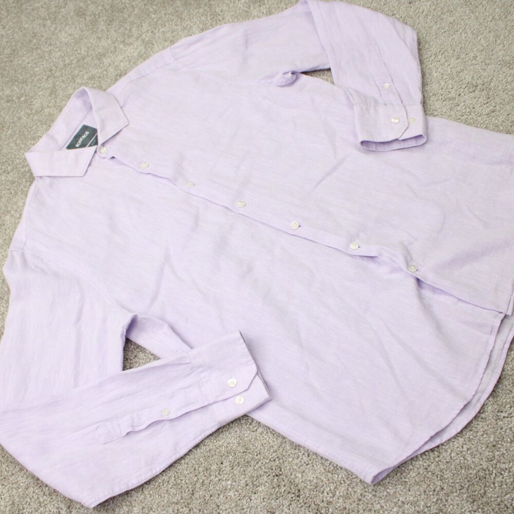 Bonobos‎ Shirt Mens Large Pink Slim Fit Linen/Cotton Long Sleeve Cutaway Collar - Picture 7 of 14